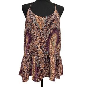 How Very Loved Purple Paisley Ruffle-Hem Cami Top Size M